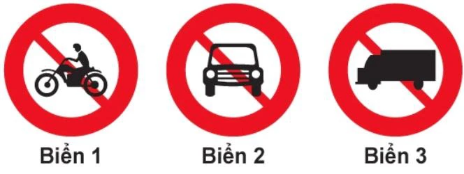 Hình minh họa câu 304: Biển nào báo hiệu cấm xe mô tô ba bánh chở hàng đi qua?