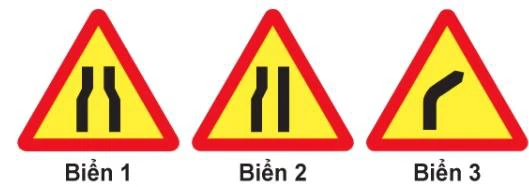 Hình minh họa câu 384: Biển nào báo hiệu "Đường bị thu hẹp"?