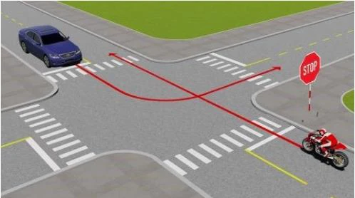 Hình minh họa câu 492: Trường hợp này xe nào được quyền đi trước?