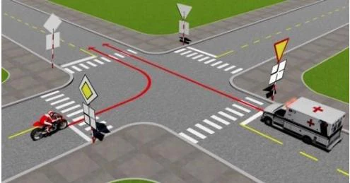 Hình minh họa câu 495: Xe nào được quyền đi trước trong trường hợp này?