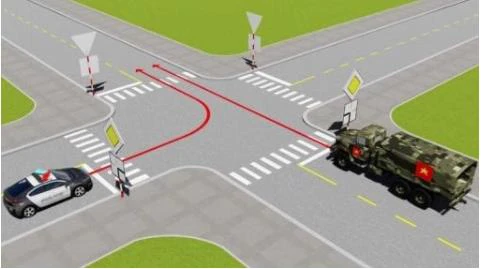 Hình minh họa câu 501: Trong trường hợp này xe nào được quyền đi trước?