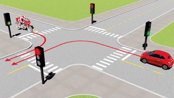 Hình minh họa câu 517: Xe nào được quyền đi trước trong trường hợp này?