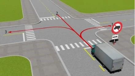 Hình minh họa câu 522: Những hướng nào xe tải được phép đi?