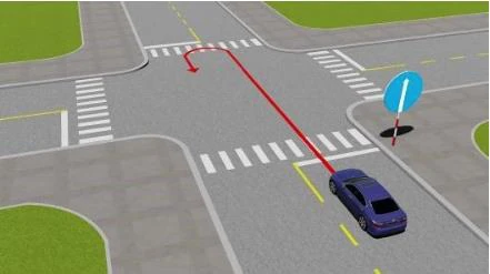 Hình minh họa câu 526: Xe ô tô con đi theo chiều mũi tên có vi phạm quy tắc giao thông không?