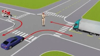 Hình minh họa câu 529: Theo hướng mũi tên, xe nào được phép đi?