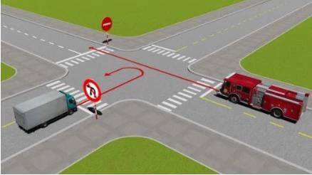 Hình minh họa câu 532: Đi theo hướng mũi tên, xe nào vi phạm quy tắc giao thông?