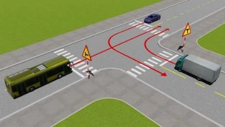 Hình minh họa câu 533: Thứ tự các xe đi như thế nào là đúng quy tắc giao thông?
