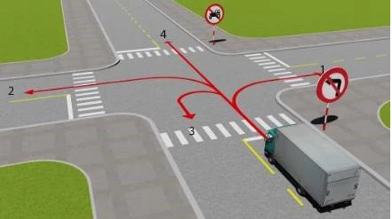 Hình minh họa câu 537: Những hướng nào ô tô tải được phép đi?