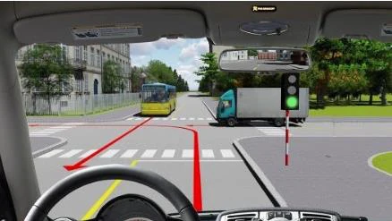 Hình minh họa câu 547: Người lái xe điều khiển xe rẽ trái như thế nào là đúng quy tắc giao thông?
